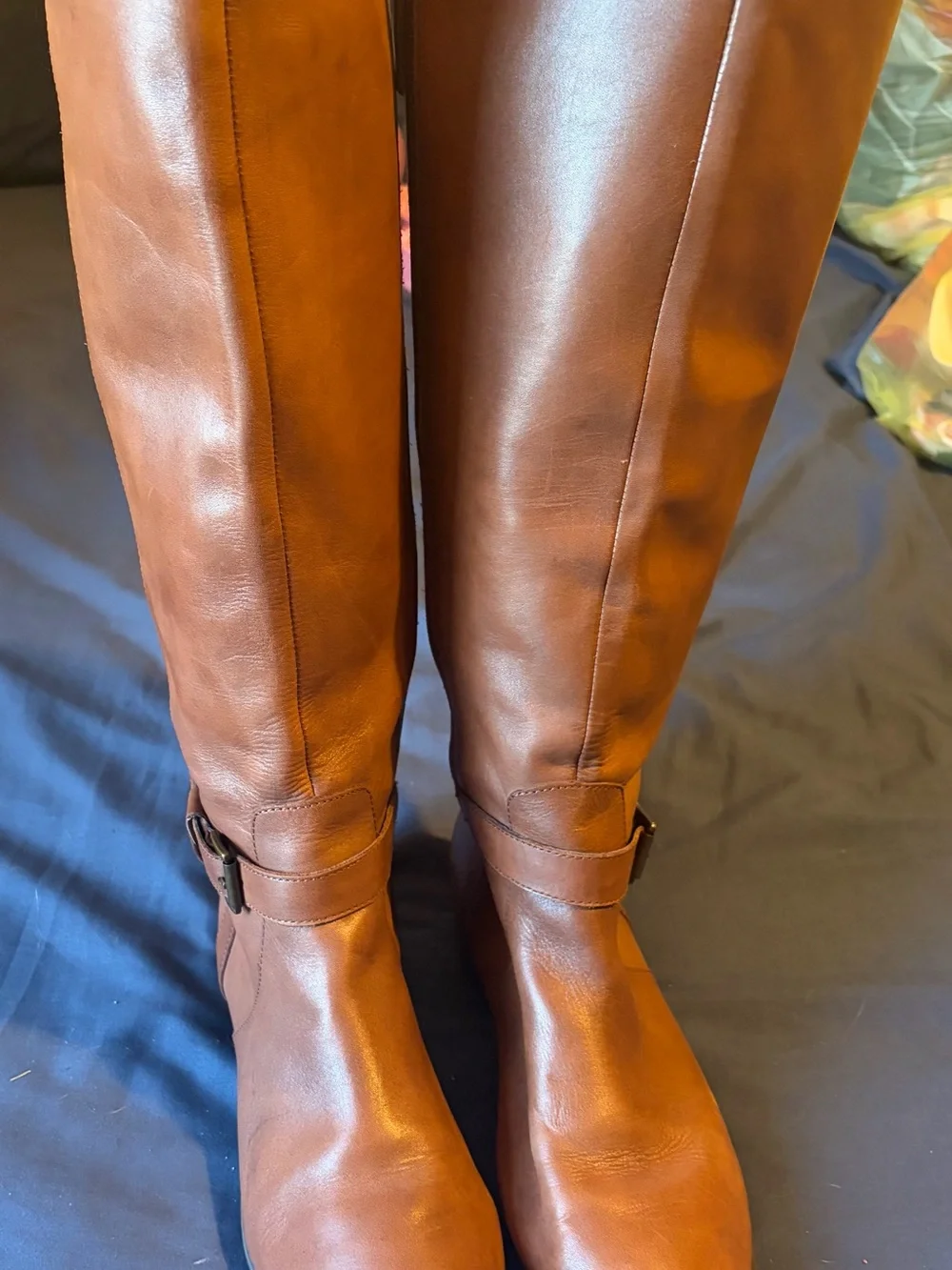 Classic Tall Leather Riding Boots - Cognac Brown